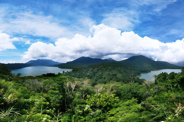 Sunrise view over Mount Batur volcano and lake in Bali